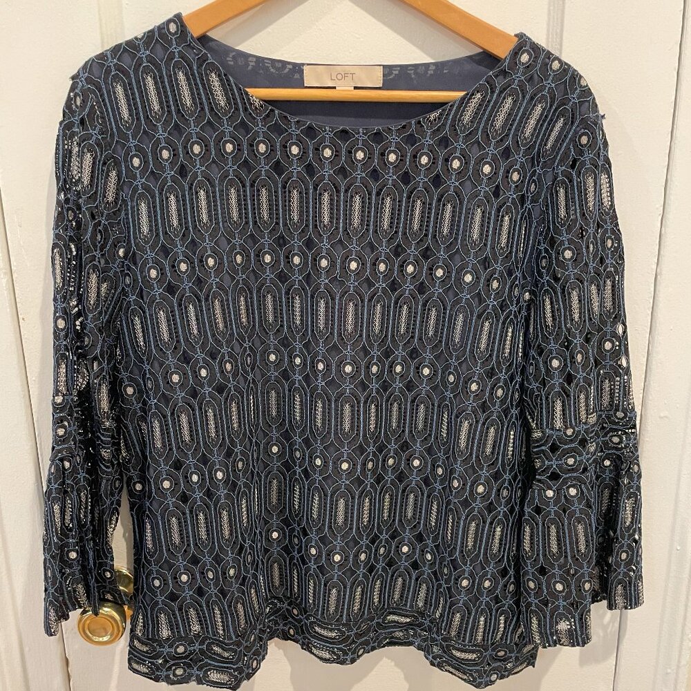 Gorgeous Blue/Black/Silver Loft Top, L